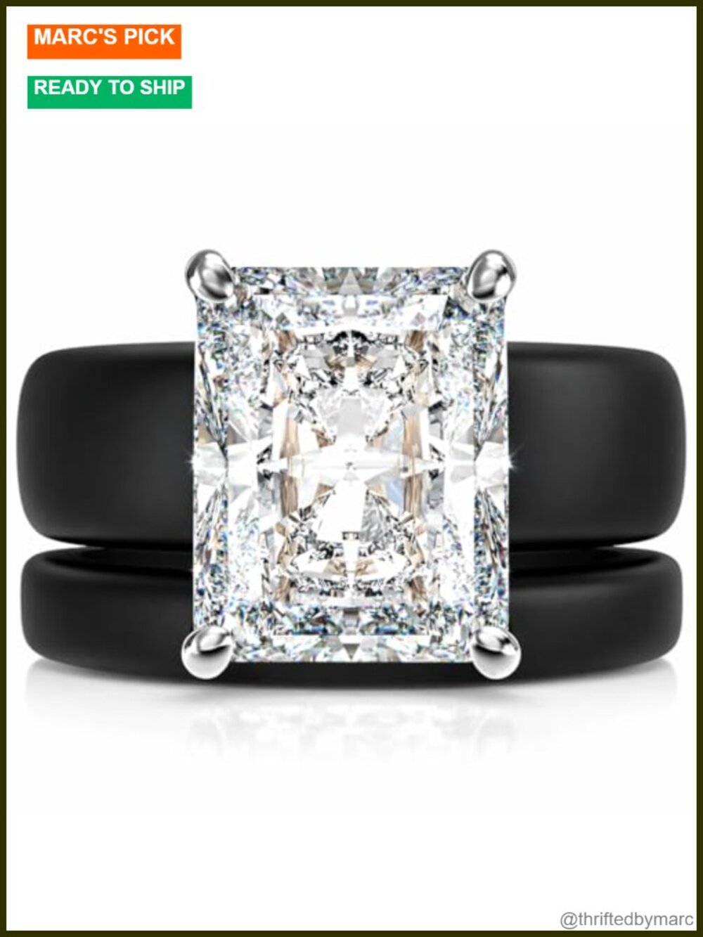 Silicone Ring Set with Emerald Cut CZ Brass Prong Setting